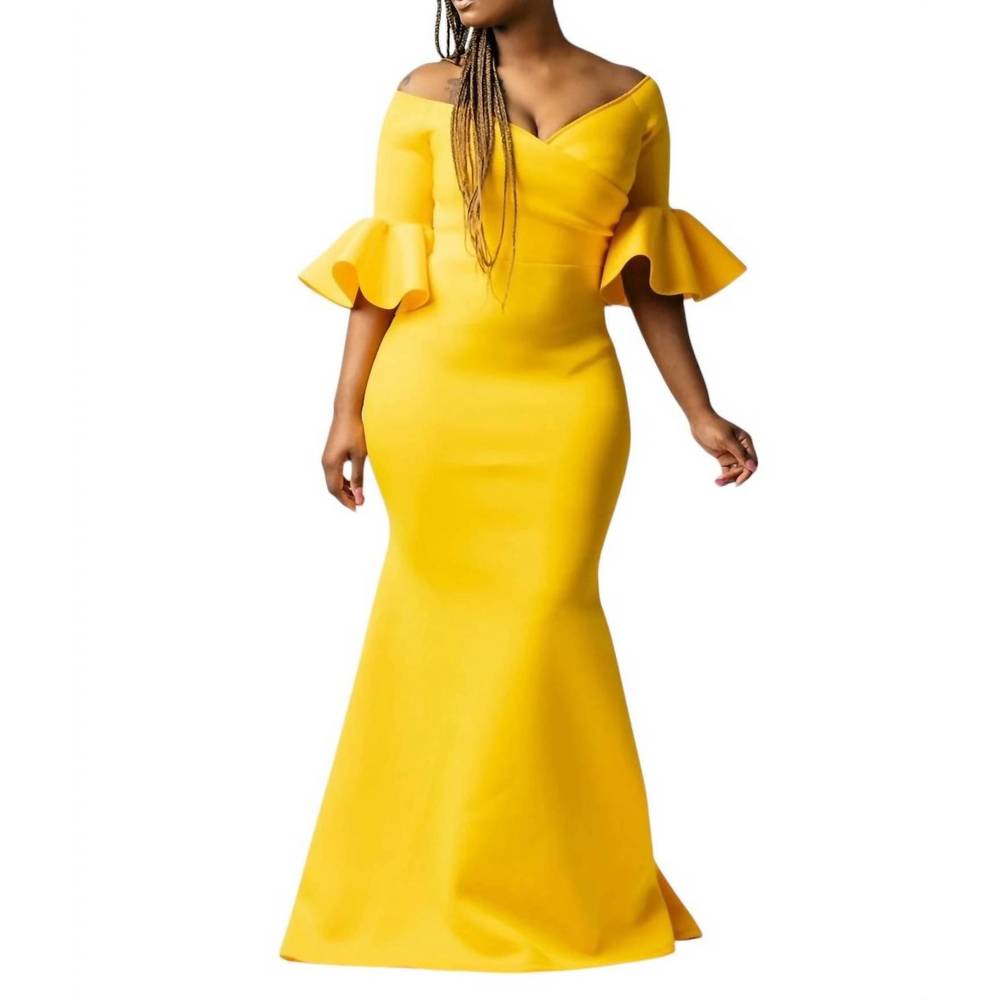 NEW VAVAVOOM off the shoulder gown in yellow